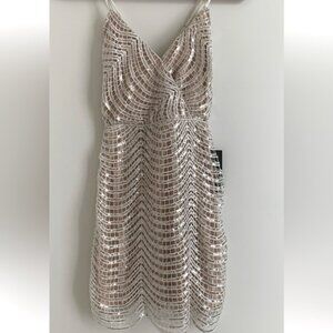 NWT Lulu’s White & Silver over Nude Sequin Mini Dress